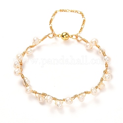 Bracelet tressé en perles naturelles pour fille femme, bracelet en laiton avec fermoirs magnétiques, or, diamètre intérieur : 2.36~2.56 pouce (60~65 mm)