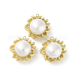 304 ciondoli in acciaio inossidabile, con perle di plastica imitazione perla, fiore di fascino, oro, 19.5x19.5x10mm, Foro: 1.4 mm