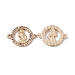 Alloy Connector Charms, with Crystal Rhinestones, Flat Round links with Saint, Religion, Golden, 18x24x2.2mm, Hole: 1.6mm