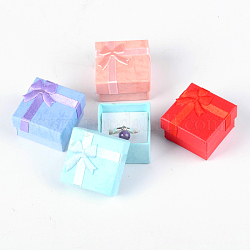 Saint Valentin présente boîtes anneau emballages en carton, rubans de satin bowknot extérieur, carrée, couleur mixte, 41x41x26mm