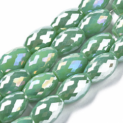 Abalorios de vidrio electroplate hebras, color de ab chapado, facetados, oval, verde mar medio, 11x8mm, agujero: 1.2 mm, aproximamente 60 pcs / cadena, 26.38 pulgada (67 cm)