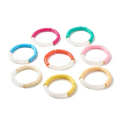 Bracciali elastici con perline in tubo acrilico, con perline in ottone, colore misto, diametro interno: 2 pollice (5.1 cm)