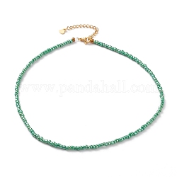 Runde Perlenketten aus Glasperlen, mit Messing-Crimpperlen und 304 Karabinerverschluss aus Edelstahl, golden, grün, 14-5/8 Zoll (37 cm)