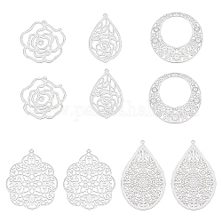 DICOSMETIC 10pcs 5 Style 304 Stainless Steel Flower Charms Donut with Flower Pendants Teardrop with Rose Charms Laser Cut Charms for Jewelry Making