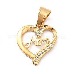 Mother's Day Theme 304 Stainless Steel Pendants, with Crystal Rhinestone, Heart and Word 