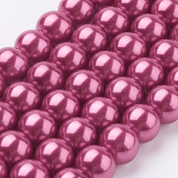 Brins de perles de verre écologiques, Grade a, ronde, teinte, cordon en coton fileté, support violet rouge, 8mm, Trou: 1.2~1.5mm, Environ 52 pcs/chapelet, 15.7 pouce