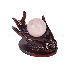Piedistallo espositore con sfera di cristallo in resina, espositore per anelli, forma della mano di buddha, marrone noce di cocco, 105x65x80mm