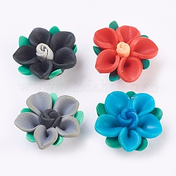 Handmade Polymer Clay Beads, for Mother's Day, Flower, MixedColor, Size: about 21mm in diameter, 10mm thick, hole: 2mm