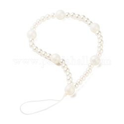 Sprühlackierte mobile Riemen aus Acrylperlen, mit nachgemachten Perlen aus ABS-Kunststoff und Nylonfaden, Runde, weiß, 18 cm