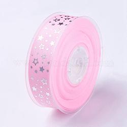 Polyester Grosgrain Ribbon, Star Pattern, Pearl Pink, 1 inch(25mm), about 100yards/roll(91.44m/roll)