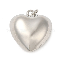 Rack Plating Brass Pendants, with Jump Ring, Puffed Heart Charm, Platinum, 20x18x9.5mm, Hole: 3mm