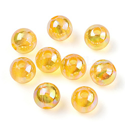 Transparent Acrylic Beads, AB Colors Plated, Round, Gold, 10mm, Hole: 1.8mm, about 950pcs/500g