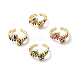 Прямоугольное открытое кольцо-манжета из кубического циркония, настоящее 18-каратное позолоченное широкое кольцо для женщин, разноцветные, размер США 6 1/2 (16.9 мм)