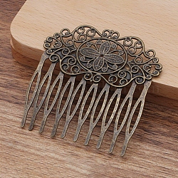Accessoires de peigne de cheveux en fer, avec la fleur de laiton en filigrane, bronze antique, 56x56.5mm