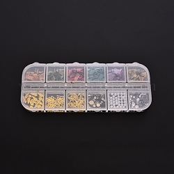 Decoración de uñas, con oro chapado fornituras de latón, chips de concha, Perlas de plástico ABS y rhinestone reales., formas mixtas, color mezclado, 0.1~14x0.1~10x0.1~2mm