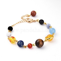 Univers galaxie l'étoile gardienne des neuf planètes, bracelets de perles de pierres précieuses naturelles, avec les accessoires en laiton, 6-1/8 pouce (15.4 cm)