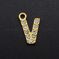 Legierung Rhinestone-Charme, golden, Kristall, Buchstabe, letter.v, 12.5x8x2 mm, Bohrung: 1.5 mm