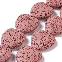 Fili di perle di roccia lavica naturale, tinto, cuore, marrone rosato, 26~30x26~30mm, Foro: 2 mm, circa 15 pcs/filo