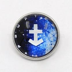 Platinum Plated Brass Glass Flat Round with Blue Constellation/Zodiac Sign Jewelry Snap Buttons, Cadmium Free & Nickel Free & Lead Free, Sagittarius, 12x9mm, Knob: 4.5mm