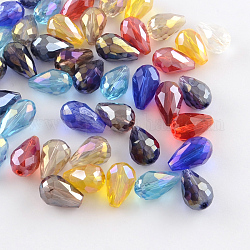 Perle di vetro a goccia placcate color ab, sfaccettato, colore misto, 15x10mm, Foro: 1.5 mm