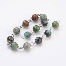Chaînes de perles de turquoise (jaspe) africaines naturelles, non soudée, avec épingle à oeil en fer, platine, 39.37 pouce, 1 m / chapelet