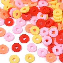 Manuell Polymer Ton Perlen, heishi Perlen, für DIY Schmuck Bastelbedarf, Disc / Flachrund, rosa, 6x1 mm, Bohrung: 2 mm, ca. 26000 Stk. / 1000 g