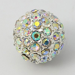 Perline in lega strass, grado a, tondo, colore argento placcato, cristallo ab, 12mm, Foro: 2 mm