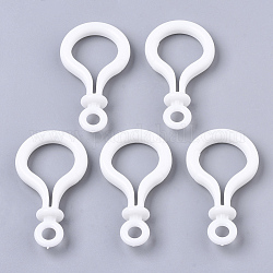 Opaque Solid Color Bulb Shaped Plastic Push Gate Snap Keychain Clasp Findings, White, 57.5x32x12mm, Hole: 6mm