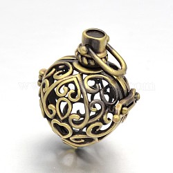 Heart Brass Hollow Cage Pendants, For Chime Ball Pendant Necklaces Making, Lead Free & Cadmium Free, Brushed Antique Bronze, 28x25x20mm, Hole: 5x6mm, inner: 18x16mm