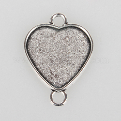Vintage Tibetan Style Alloy Connector Cabochon Bezel Settings, Cadmium Free & Lead Free, Antique Silver, Heart Tray: 20x20mm, 30x22x2mm, Hole: 3mm, about 415pcs/kg
