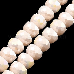 Fili di perle di vetro lastra di colore ab, Colore opaco, mezzo tondo sfaccettato, vecchio pizzo, 7~7.5x5mm, Foro: 1 mm, circa 80pcs/filo, 20.87''~21.26'' (53~54 cm)