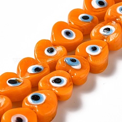 手作りナザールボンジュウランプワークビーズ連売り  ハート  オレンジ  12x12x6mm  穴：1.4mm  約33個/連  14.37''~14.57''（36.5~37センチメートル）
