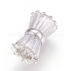 Messing klare europäische Zirkonia-Perlen, Großloch perlen, Sanduhr, Platin Farbe, 9x13 mm, Bohrung: 4 mm