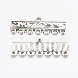 Tibetan Style Chandelier Components Links, Lead Free and Cadmium Free, Rectangle, Antique Silver Color, 28mm long, 11mm wide, 1mm thick, hole: 1mm