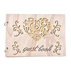 Wooden Wedding Guestbooks Notepad, for Wedding Decoration, Rectangle with Hollow Heart and Word Guestbooks, BurlyWood, 20x28x0.78cm, about 20sheet/pc
