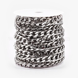 304 Stainless Steel Cuban Link Chains, Chunky Curb Chains, Unwelded, with Spool, Stainless Steel Color, 13~14x10x3mm, about 32.8 Feet(10m)/roll