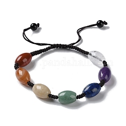 Bracelets ovales en perles tressées avec pierres précieuses naturelles mélangées, bracelet réglable thème chakra, diamètre intérieur: 2-1/8~3 pouce (5.5~7.5 cm)