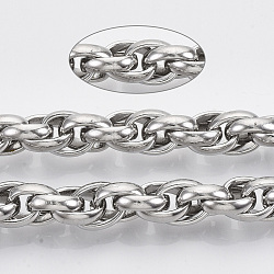 304 Stainless Steel Rope Chains, with Spool, Unwelded, Stainless Steel Color, Link: 11x9x3mm, about 16.4 Feet(5m)/roll