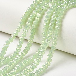 Chapelets de perles en verre électroplaqué, perles d'imitation en jade, plein arc-en-plaqué, facette, rondelle, vert pale, 6x5mm, Trou: 1mm, Environ 85~88 pcs/chapelet, 16.1~16.5 pouce (41~42 cm)