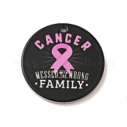 Colgantes de acero inoxidable estilo 201 cinta de conciencia rosa cáncer de mama, plano y redondo, color acero inoxidable, negro, 25x1mm, agujero: 1.8 mm