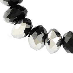 Electroplate Glass Bead Strands, Half Silver Plated, Faceted, Rondelle, Black, 16x12mm, Hole: 1mm, about 48pcs/strand, 22.6inch