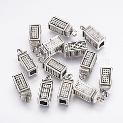 Pendente in lega stile tibetano, cadmio & nichel &piombo libero, cabina telefonica, argento antico, 23x8x8mm, Foro: 2~4.5 mm
