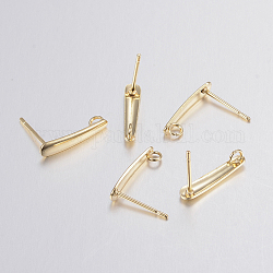 304 Stainless Steel Stud Earring Findings, with Loop, Golden, 15x3x1mm, Hole: 1.6mm, Pin: 0.8mm