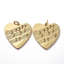 Brass Pendants, with Jump Rings, Heart with Musical Note, Golden, 22x22x1.5mm, Hole: 3mm