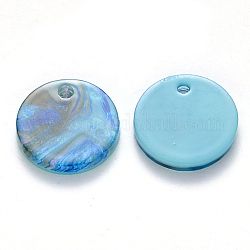 Charms in acetato di cellulosa (resina), rotondo e piatto, cielo azzurro, 13.5x2.5mm, Foro: 1.5 mm