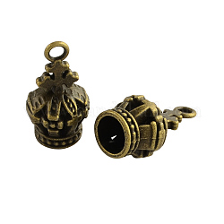 Tibetan Style Alloy 3D Crown Pendants, Cadmium Free & Nickel Free & Lead Free, Antique Bronze, 19x10x10mm, Hole: 2mm, about 495pcs/1000g