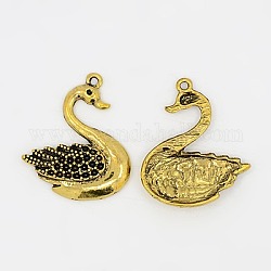 Tibetan Style Swan Pendant Rhinestone Settings, Lead Free & Nickel Free, Antique Golden, 32x27x4mm, Hole: 2mm