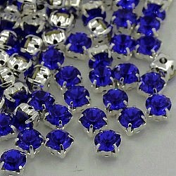 Cose en el rhinestone, califica un diamante de imitación de vidrio, con ajustes de puntas de latón, accesorios de prendas de vestir, Color plateado color metal plateado, cobalto, 4.2~4.4x4.2~4.4mm, agujero: 1 mm, aproximamente 1440 unidades / bolsa