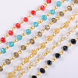 Handmade Rondelle Glass Beads Chains for Necklaces Bracelets Making, with Golden Iron Eye Pin, Unwelded, Mixed Color, 39.3 inch, Glass Beads: 6x4mm