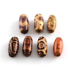 Perles de bois naturel imprimées, ovale, couleur mixte, 15x7mm, Trou: 3mm, environ 3174 pcs/1000 g